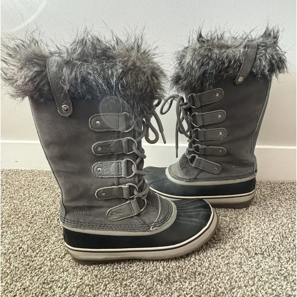 Sorel Gray Faux Fur Lace-Up Winter Boots